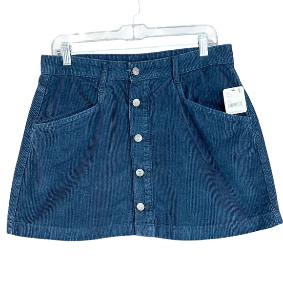 New Free People Dark Teal Blue Button  Front Corduroy Mini Skirt 12 - Picture 5 of 14